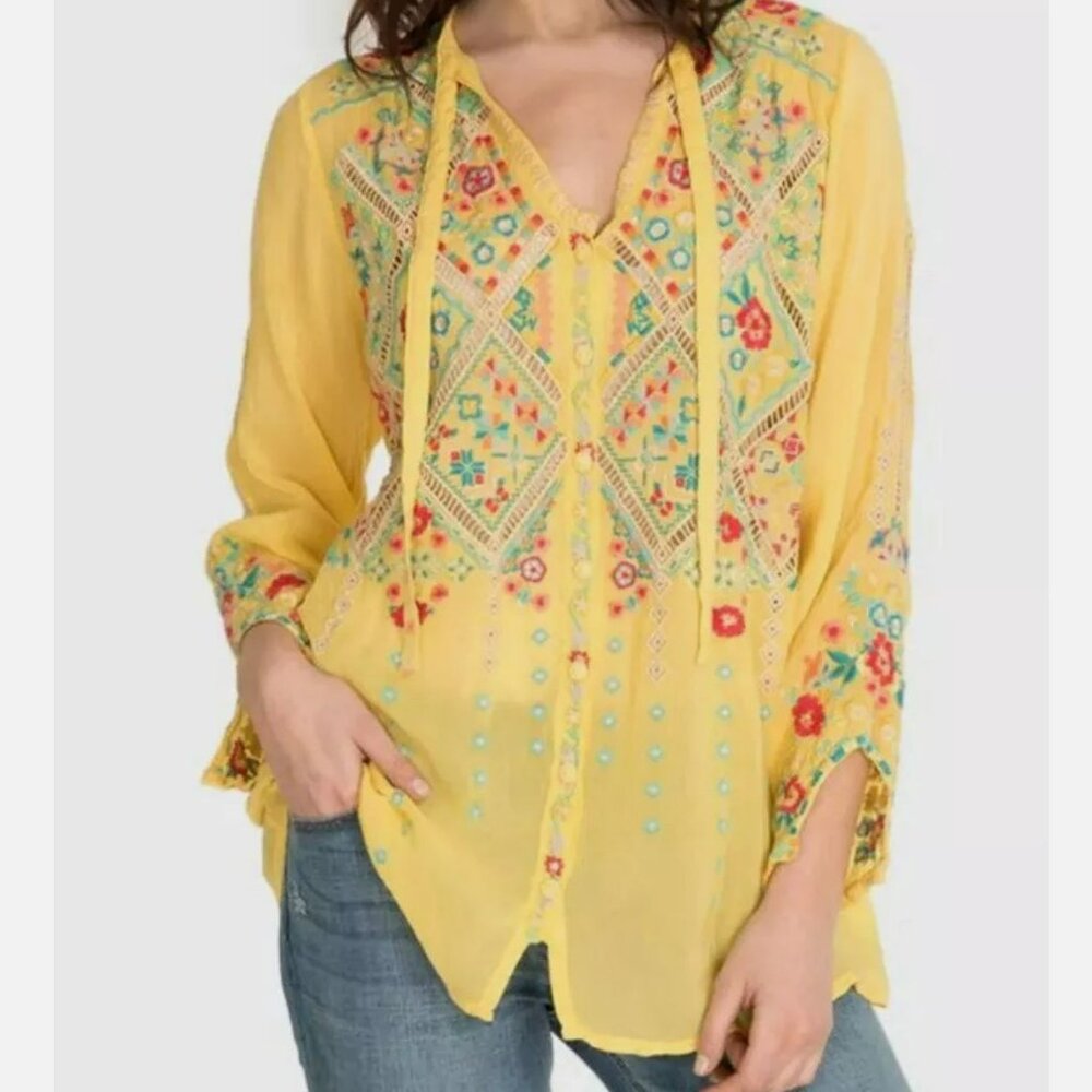 Johnny Was Arges Embroidered Georgette Blouse